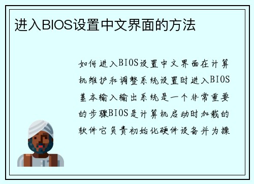 进入BIOS设置中文界面的方法